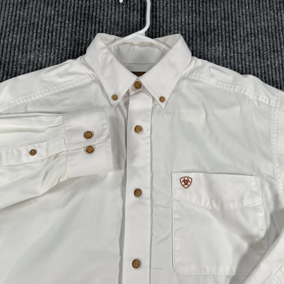 Camisa Ariat Para Hombre Mediana Blanca Manga Larga Western Abotonada Algodón Rancho Foto 4 de 4