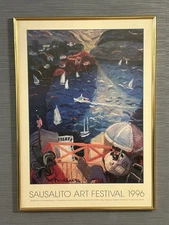 1996 Sausalito Art Festival Poster By Michael Leu Professional Framed  34" x 24”
