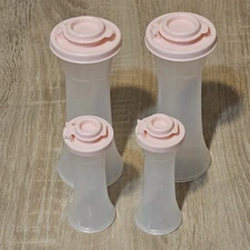 New Tupperware 4-piece Salt & Pepper Hourglass Shaker Set - Pink Medium & Large