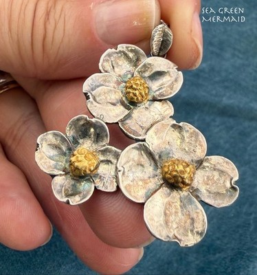 14k Gold + 925 Silber Kirschblüten Anhänger. 1,6'' + 5g