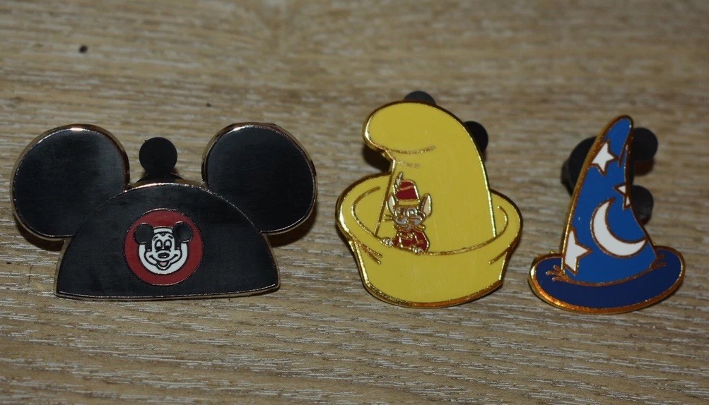 3 Disney Hat Pins - Mickey Mouseketeer Ears, Dumbo, And Sorcerer’s Apprentice