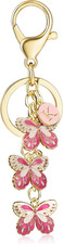 Initial Letter Keychains for Women Pink Butterfly Keychain Cute Bag Charms