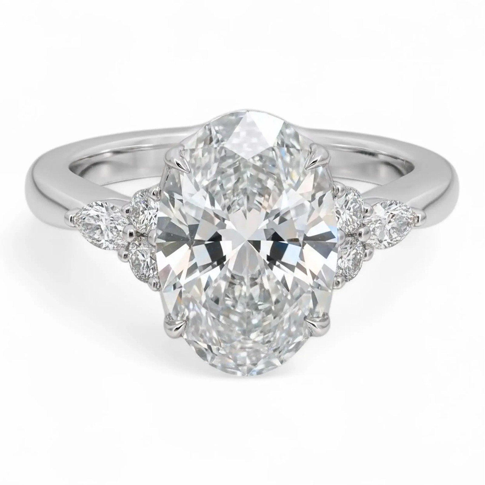 IGI Oval 2.86Ctw Lab Grown Diamond Engagement Ring 14K White Gold Size 4.5