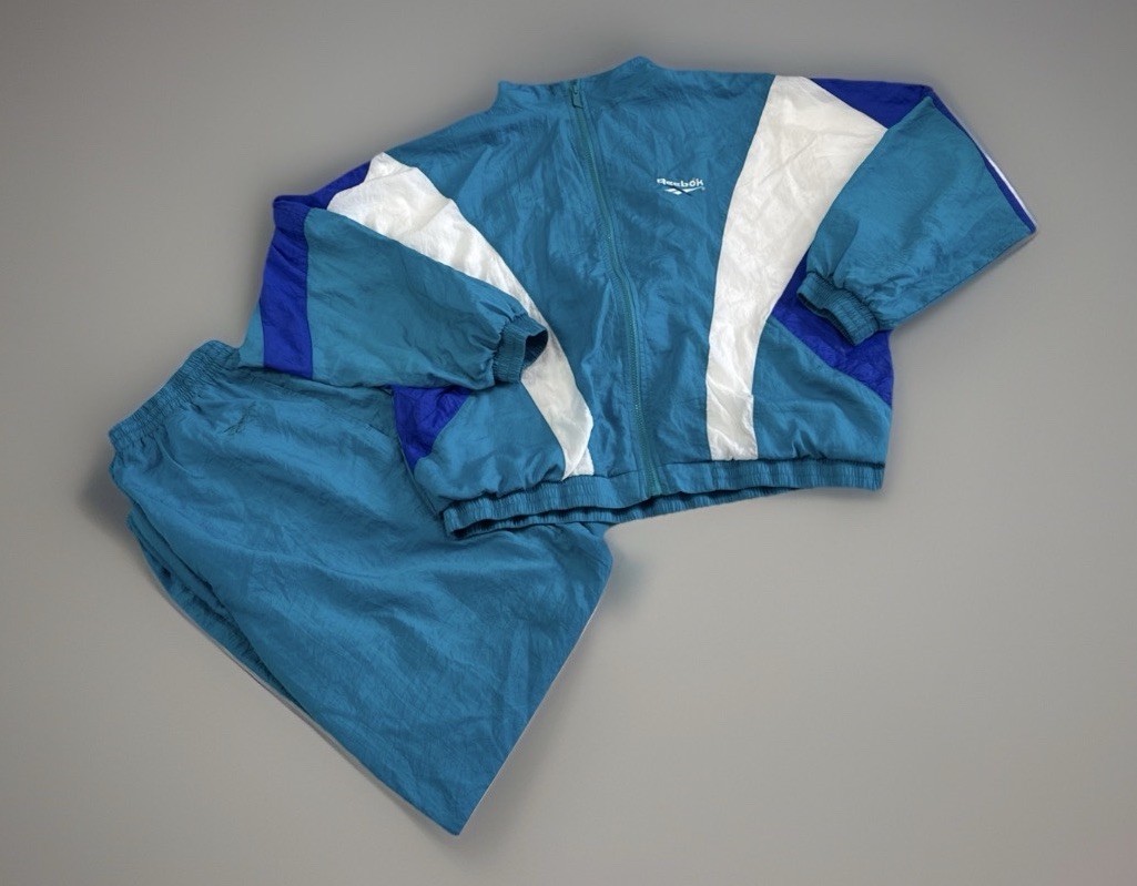 Vintage Reebok 80s 90s Teal Tracksuit Set Windbreaker Jacket With