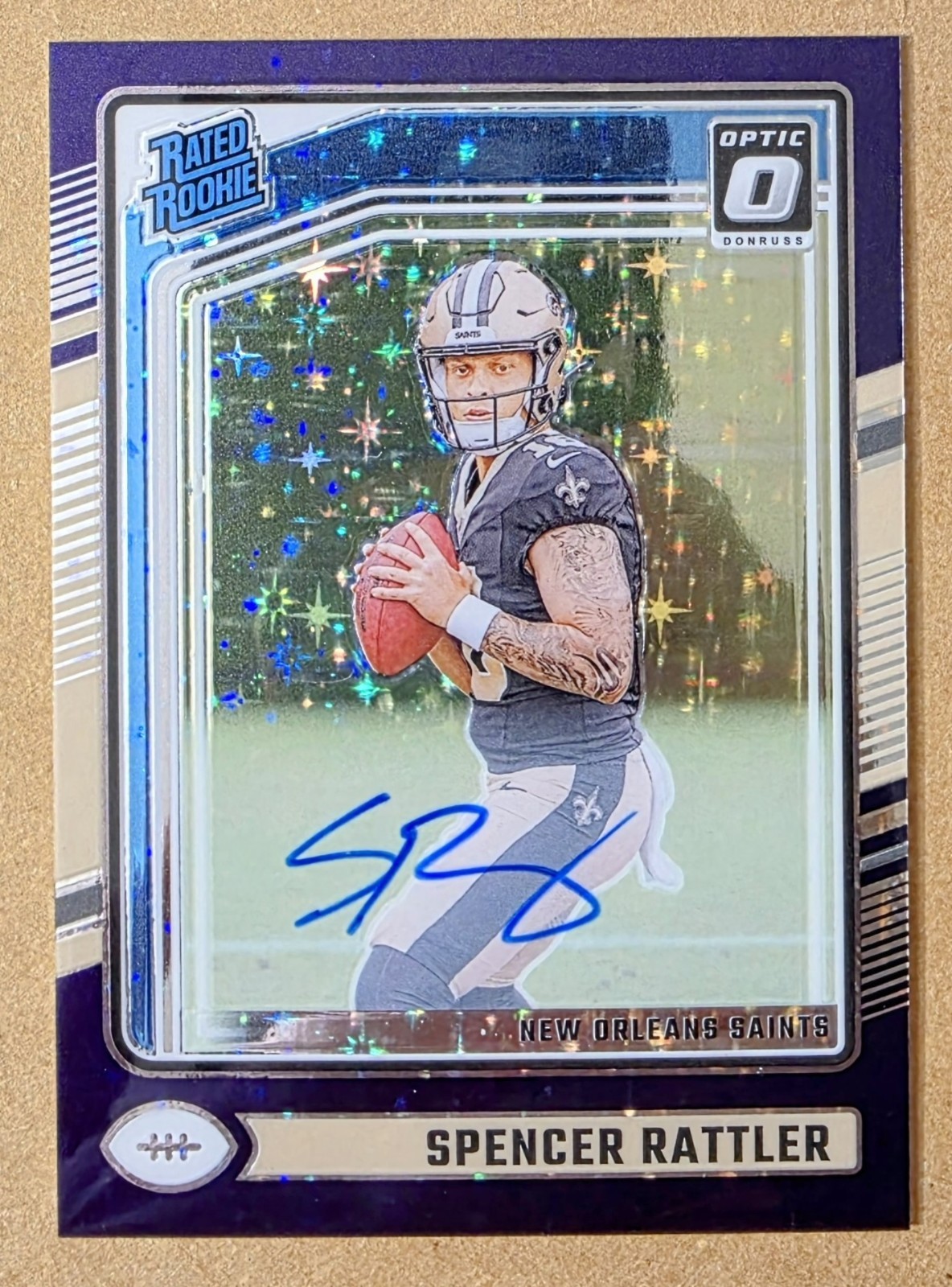 2024 Donruss Optic FOTL Spencer Rattler #289 Purple Stars ON CARD Auto /42 Prizm