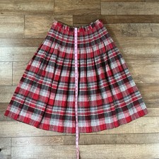 VINTAGE Wool Plaid Pleated Skirt Women's Size S Red Tartan USA Made 331118