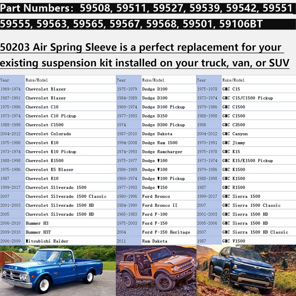 Kit de resorte neumático de repuesto para elevación neumática 50203 para suspensión neumática 58571 1 manga Foto 2 de 4