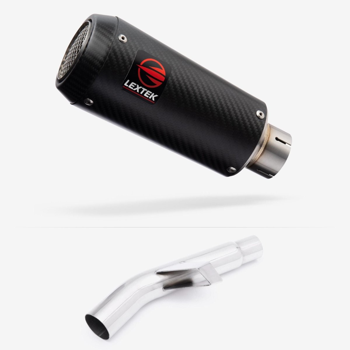 Lextek Carbon Fibre CP9C 180mm Exhaust with Link Pipe Silencer Polished Rear