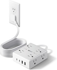10Ft Extension Cord with Multiple Outlets, Flat Plug Surge Protector Power Strip