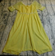 VTG LINGERIE PEIGNOIR SHEER CHIFFON ROBE LACE YELLOW XS S