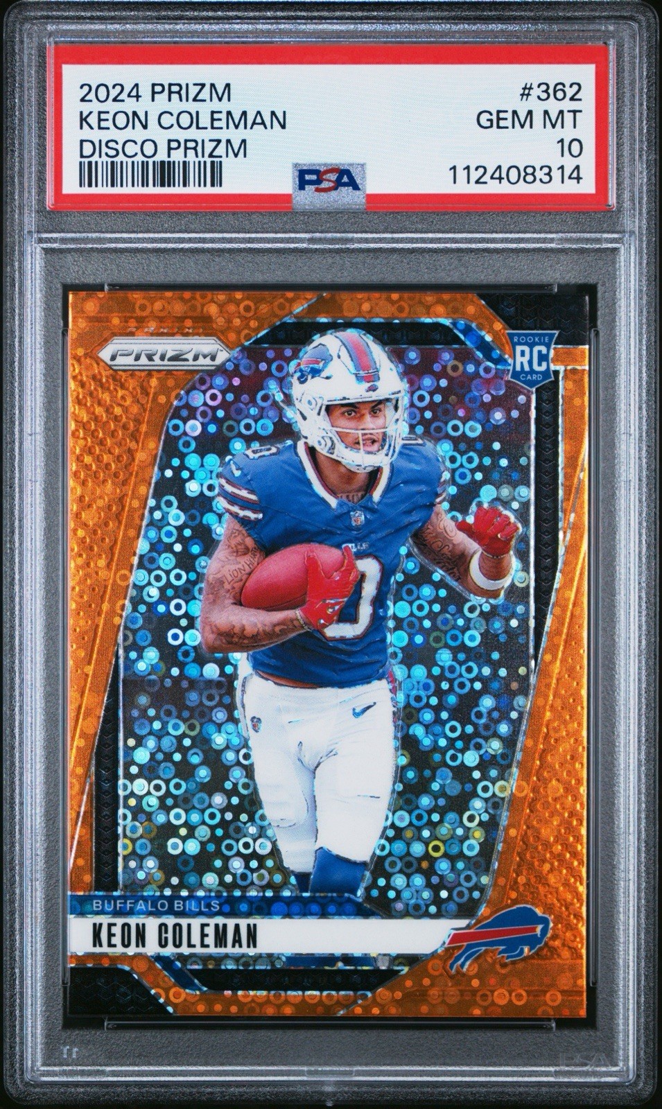 2024 Prizm Keon Coleman Disco Prizm Rookie RC PSA 10 GEM MT #362 Buffalo Bills