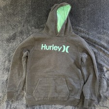 HURLEY Hoodie Boys XL Heather Grey/Turquoise Fleece Pullover Sweatshirt