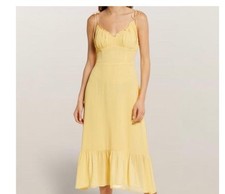 Reformation Embry Butter Yellow Chiffon Sweetheart Smocked Midi Dress Sz 2