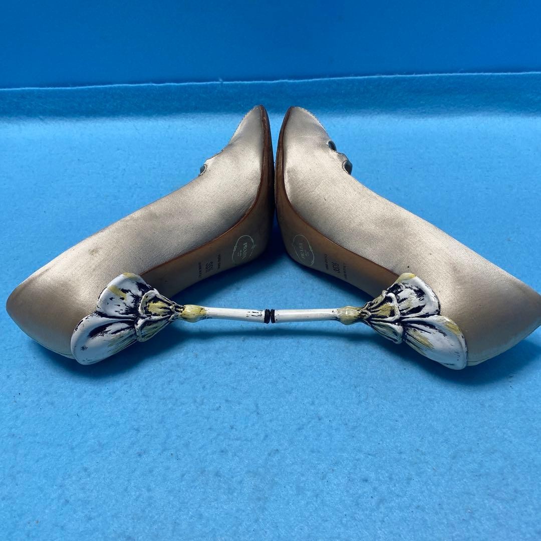 PRADA Women's Heel Pumps Size:35.5/JP:22.5 Leather Gold From Japan 135157K Auth thumbnail 8