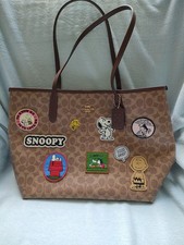 COACH X PEANUTS CITY TOTE SIGNATURE COATED CANVAS WITH PATCHES CF166 NWT