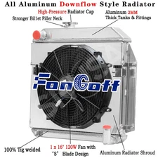 2 Row Radiator+Shroud+Fan Fit 1955-1956 Plymouth Belvedere Fury Plaza Savoy 3.8L