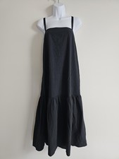 Everlane Dress Womens 12 Black Pinafore Tie Tiered Drop Waist Cottage Staple