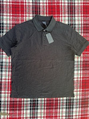 Armani Exchange Men's Large Black Jacquard Allover Logo Polo Shirt NWT $90 MSRP