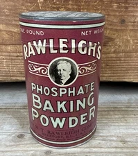 Antique Rawleigh’s Phosphate Baking Powder Can Early Paper Label Full & Sealed