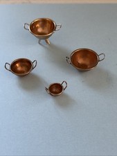 3 VINTAGE COPPER BOWLS W/handles  COLANDER Miniature Dollhouse Kitchenware EUC