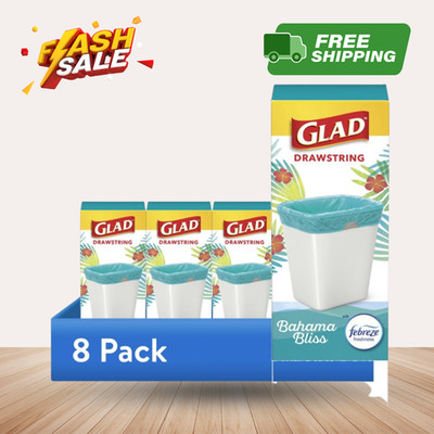 [SALE] Glad Medium Drawstring Trash Bags 8 Gal Febreze Bahama Bliss 20 Ct 8 Pack