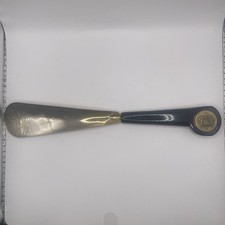 Metal Shoe Horn Black Handle with Gold Crest Emblem