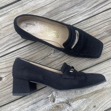 Salvatore Ferragamo Black Suede Block Heel Loafers Size 7B