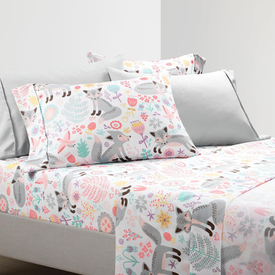 Pixie Fox Soft Sheet Set, 4 Piece Set, Twin, Gray & Pink - Pink Twin Sheet Set -