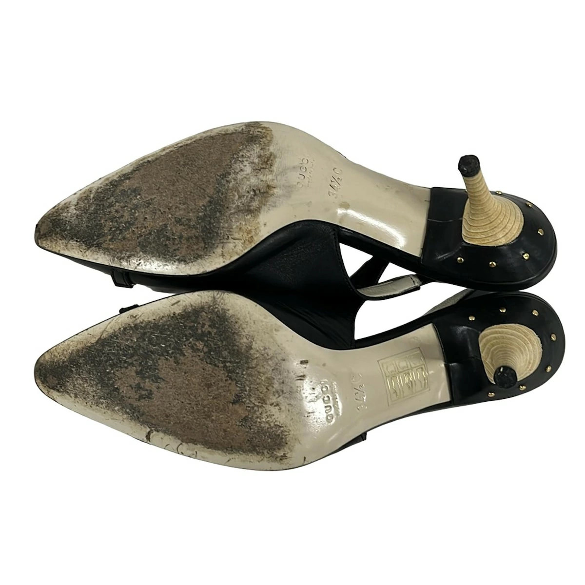 GUCCI sandals interlocking G/studs black x light gray leather thumbnail 4