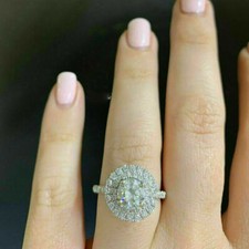 2.50Ct Round Cut Halo Moissanite Engagement Wedding Ring 14k White Gold Size 8