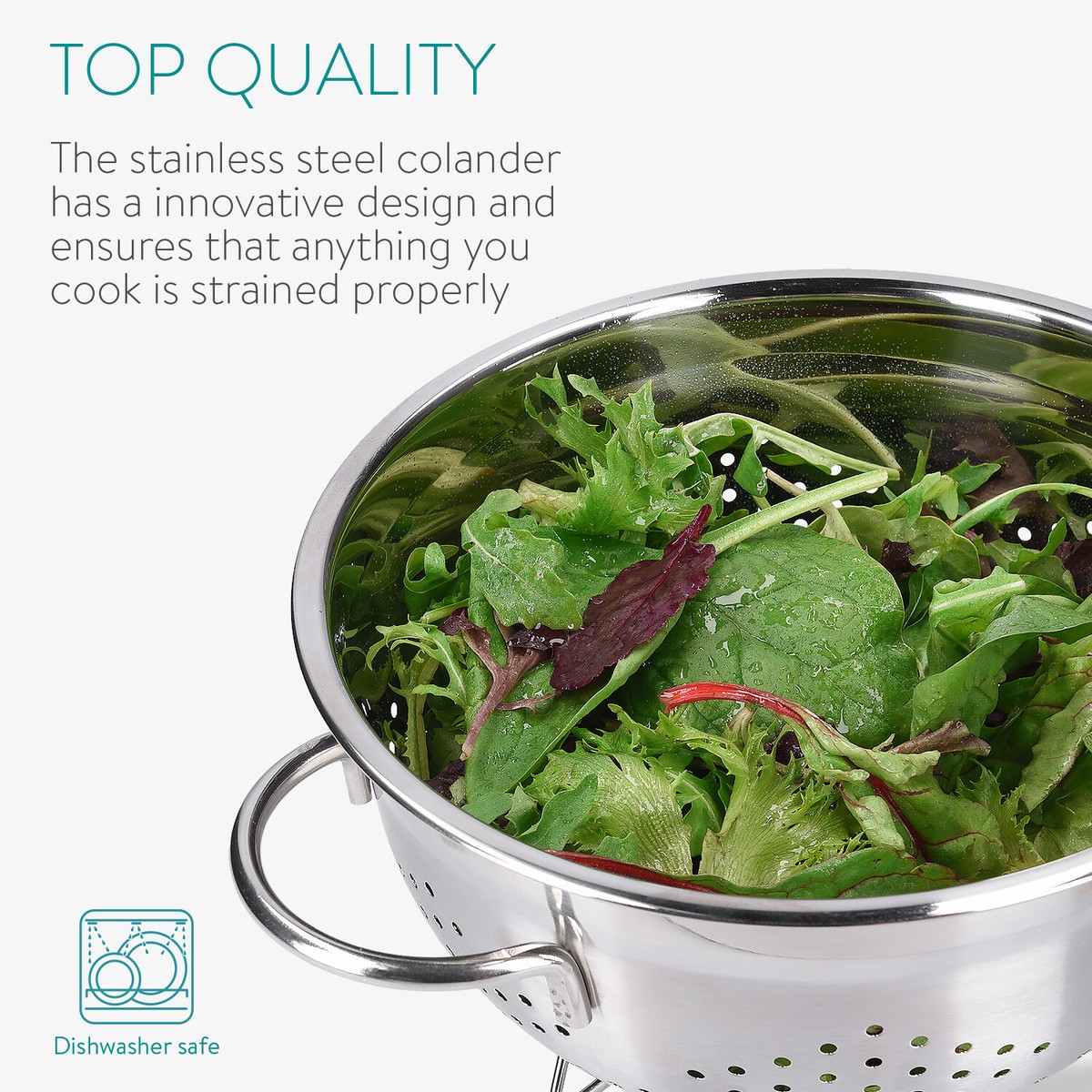 Scolapasta In Acciaio Inox Perforato - Con Manici Legno, Diametro 24,5cm - Foto 9