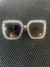 OVERSIZE VINTAGE RETRO Style SUNGLASSES Square Bling Rhinestone Black Frame NEW