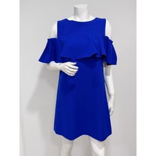 Tahari Women's Royal Blue Crepe Ruffled Cold Shoulder Mini Dress Size 8P