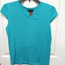 WOMEN'S MULTIPLES CAP SLEEVE AQUA KNIT TOP SIZE SMALL