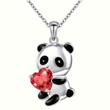 Cute Panda With Red Heart Pendant Necklace