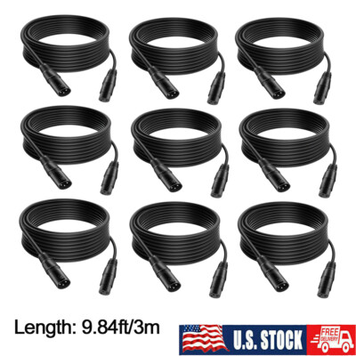10pc DMX Cables 6.72ft/2m 3 Pin Signal Wire XLR Connection Stage Par Light Cable