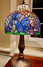 Tiffany Style Vintage Table Lamp Peacock Stained Glass Desk Lamp 26" Tall