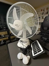 Rechargeable 14" Fan With solar panel, USB port,LED light and 2 Free bulbs