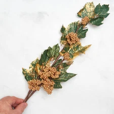 Set of8 Factory Direct Craft Gold Berry Cluster and Leaf 26-1/2" Floral Stems