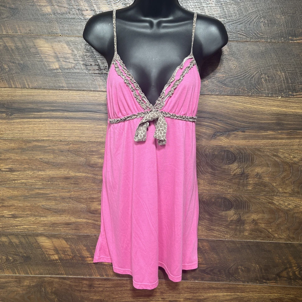 Vestido para dormir Joe Boxer rosa con ribete de guepardo Y2K Chemise bebé muñeca talla pequeña C mini Foto 2 de 4