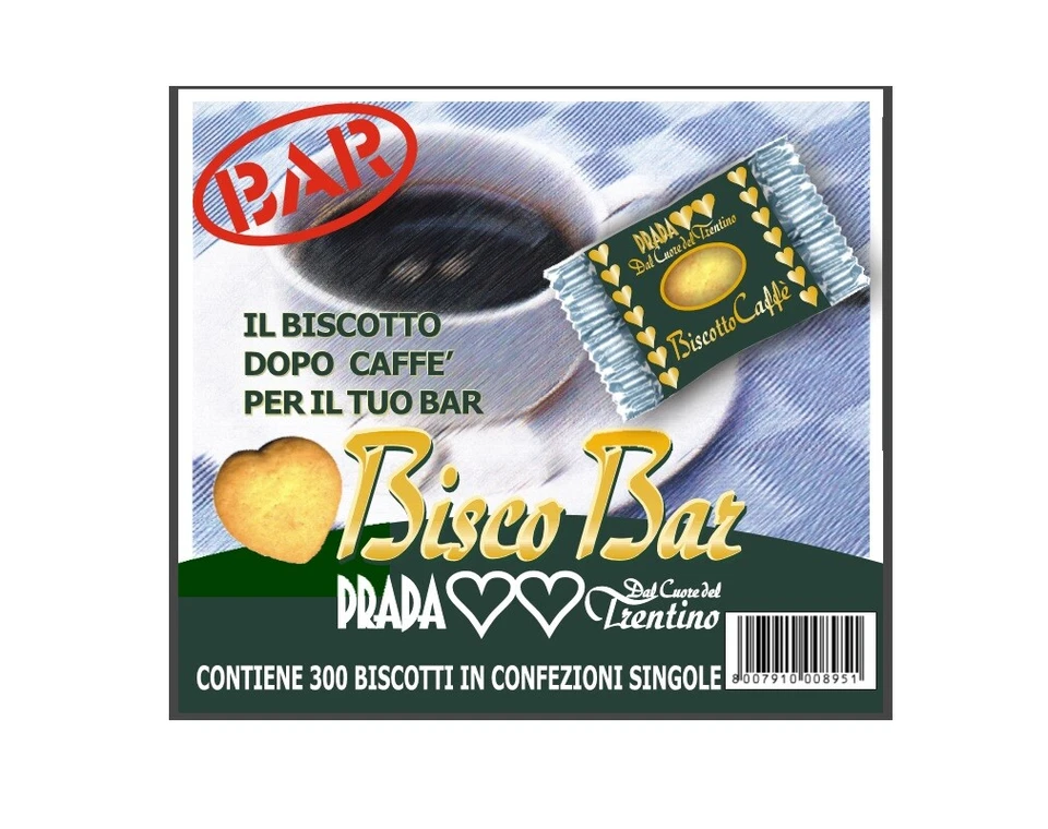 BISCOTTI MONODOSE CORTESIA BAR PRADA 300 BISCOTTI CUORINI 960 GR