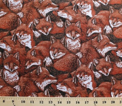 Cotton Fox Love Allover Animals Foxes Packed Fabric Print by the Yard D584.07