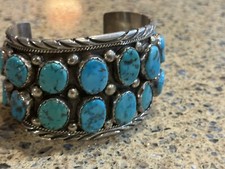 Native American Sterling Silver and Turquoise Navajo Nugget Cuff Bracelet H Spen