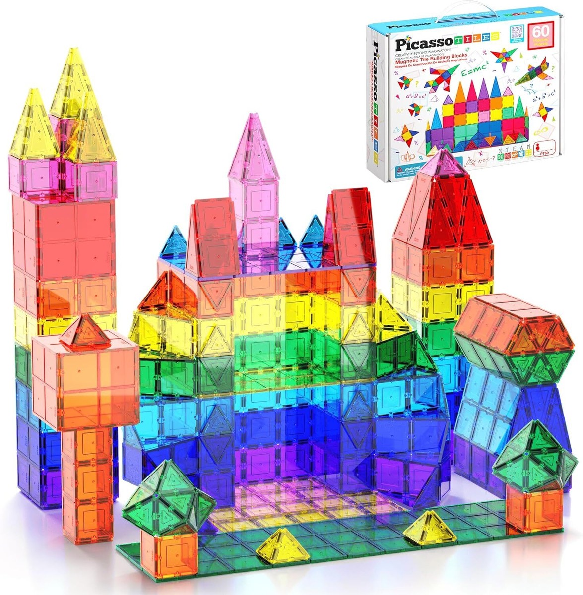 60 Piece Multicolor Magnetic Building Tiles Set For Kids