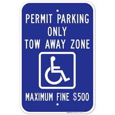 Georgia Handicap Parking Sign, Permit Parking Only Tow Away Zone Fine $500,