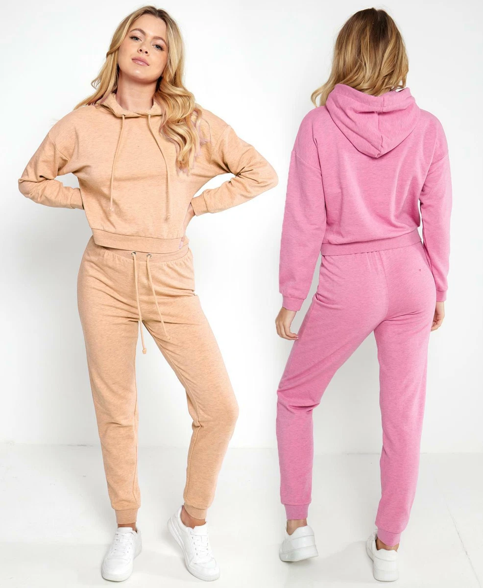 Womens Tracksuit Sweatpants suit Pink Taupe Marl 2 Piece Lounge Size 8 to 14
