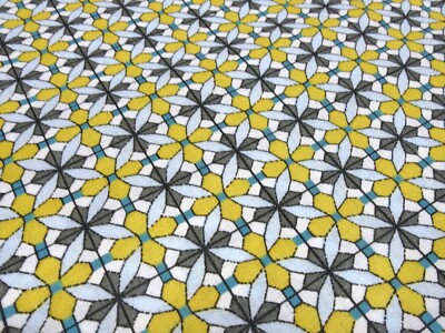 Stoff Baumwolle Popeline Ornamente grafische Muster gelb blau grau Kleiderstoff