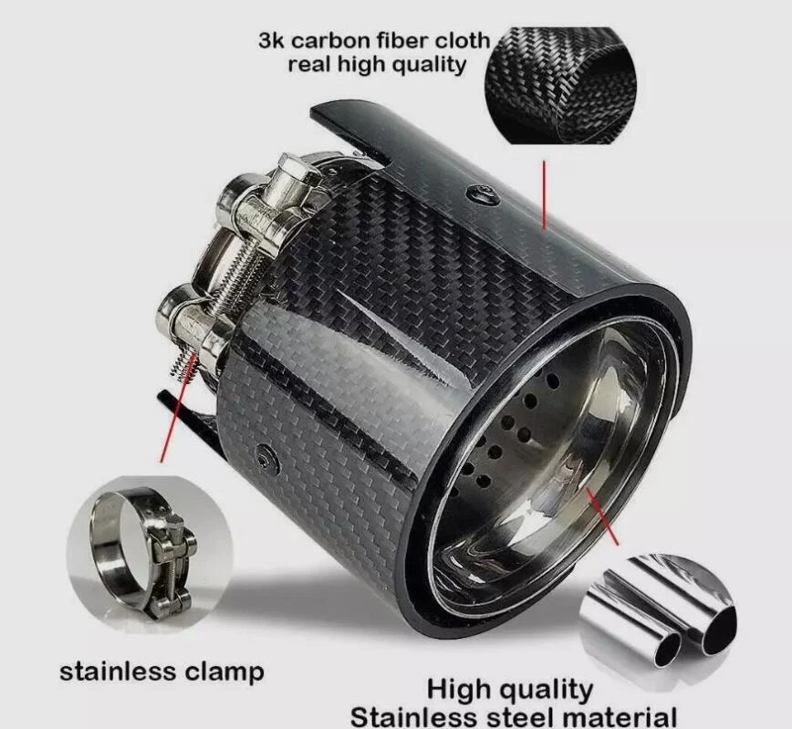 Punta silenciadora tubo de escape de fibra de carbono real para BMW M Performance cola negra Foto 2 de 3