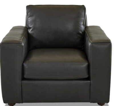 Abbyson Milton Top-Grain Leather Armchair Mid-Century Modern Grey Club Chair