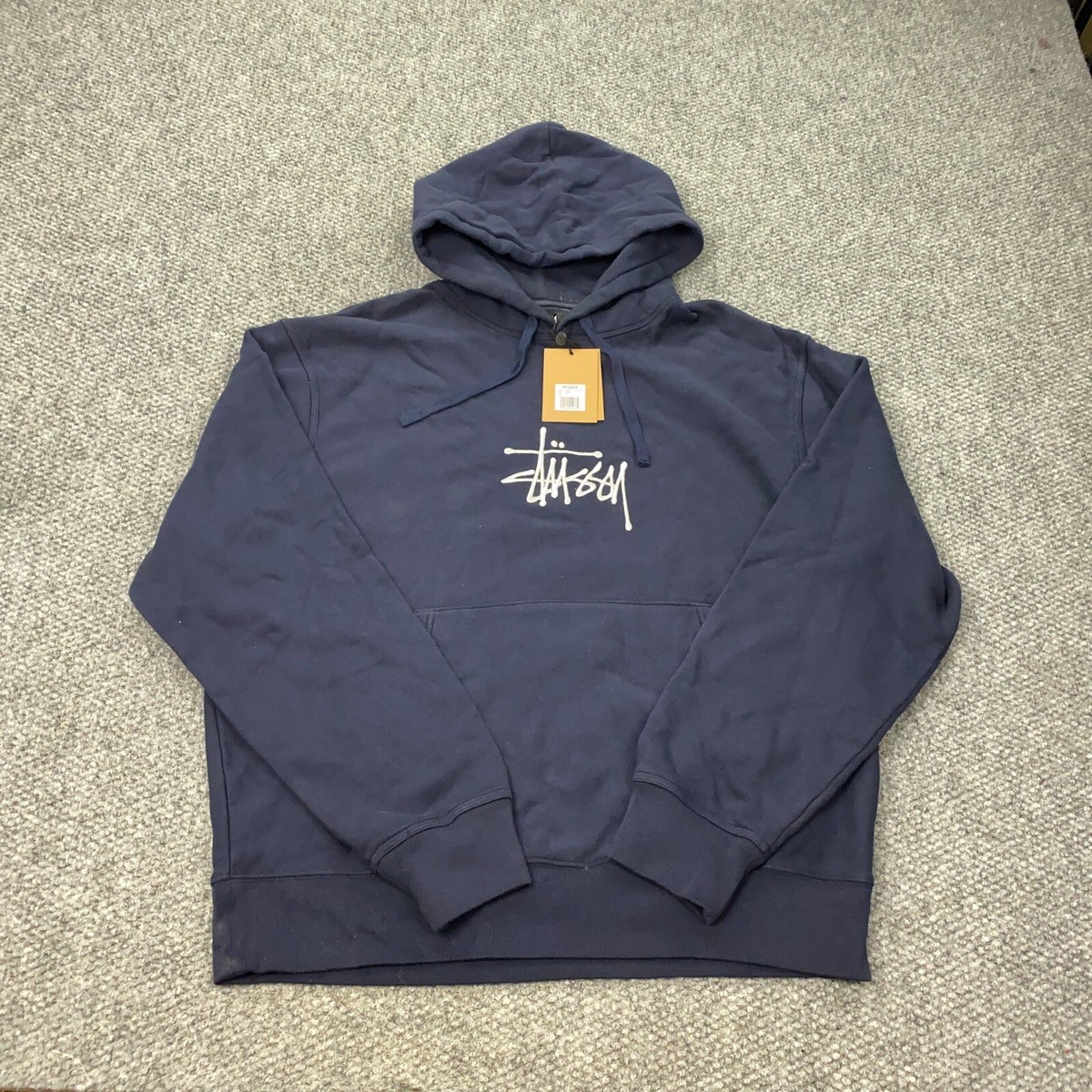 Stussy Basic App. Hoodie Mens XL Navy Embroidered Sweatshirt